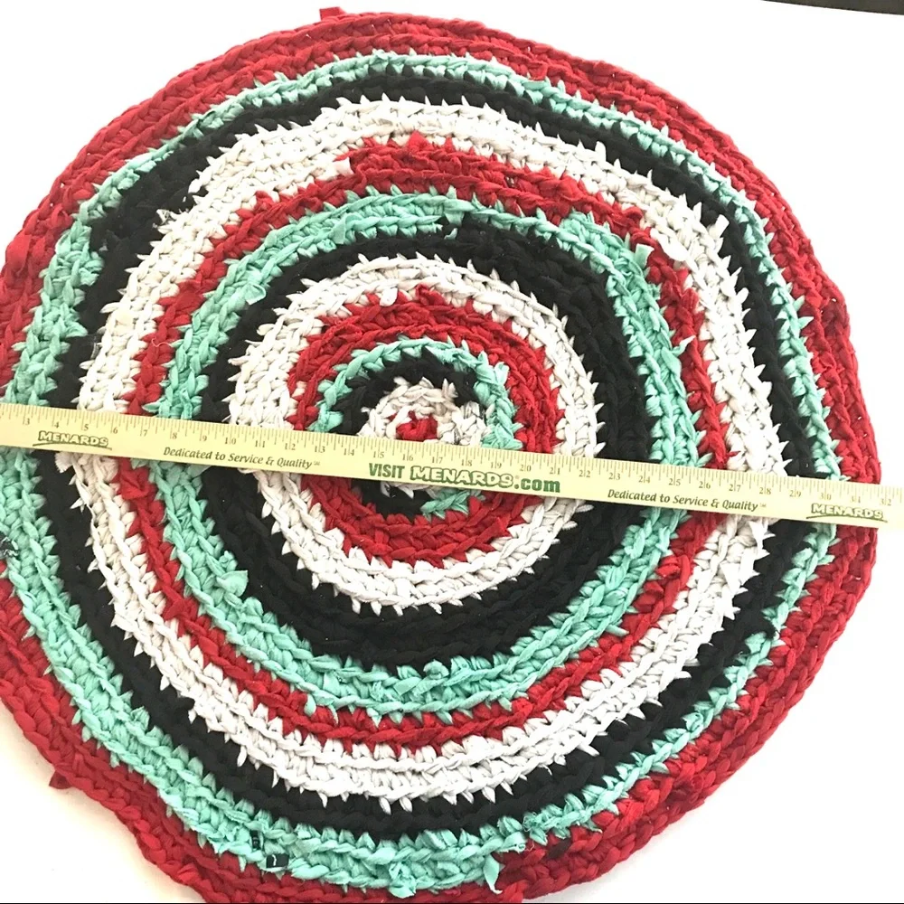 Handmade crocheted rug bathroom kitchen mat round 32”